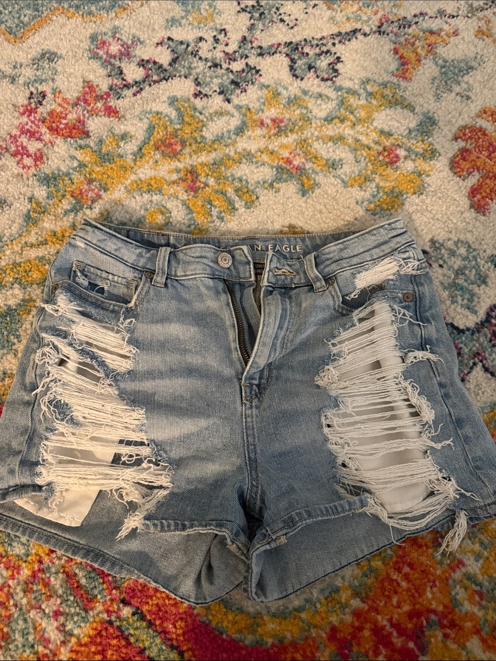 American Eagle Outfitters Light Wash Distressed Denim Shorts